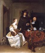Gerard Ter Borch A Woman Playing a Theorbo to Two Men oil painting reproduction
